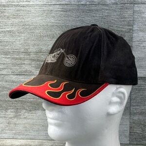 Ultra Fit Fitted Hat Cap Black Flames Motorcycle Biker DOT Rebel Customs Shop
